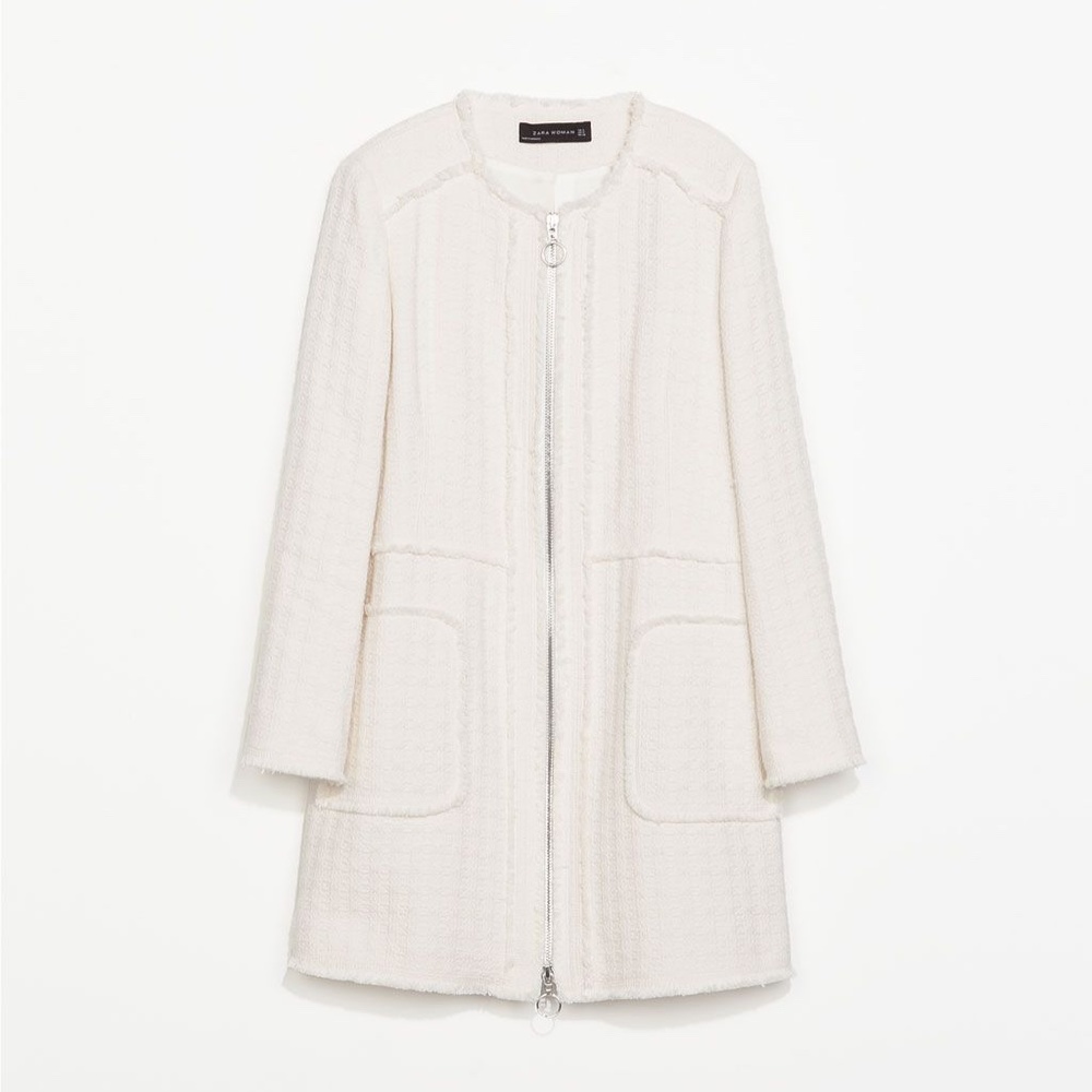 Zara Woman Cream Boucle Tweed Jacket Blazer